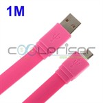 Micro USB Fladkabel - 1M (Magenta)